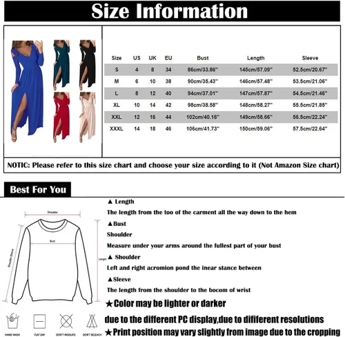 Vista 5 de Vestidos de mujer de moda de manga larga con cuello en V color sólido dobladillo con abertura