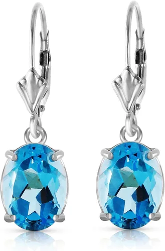 Vista 3 de Galaxy Gold GG Pendientes colgantes de oro blanco macizo de 14 quilates con topacio azul natural de 6,25 quilates
