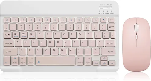 Vista 11 de Paquete de 2 teclados y mouse Bluetooth Combo de teclado inalámbrico portátil recargable para Apple iPad, iPhone, iOS 13 y superiores, Samsung, Rosa