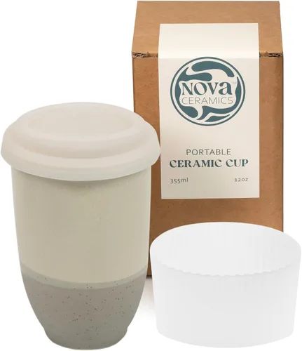 Vista 23 de NOVA CERAMICS Taza de viaje – Taza de viaje de cerámica con tapa – Taza de café de viaje única para llevar – Vaso de café apto para microondas