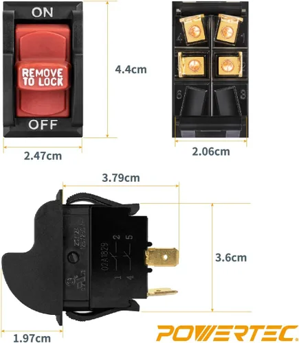 Vista 3 de POWERTEC Interruptor de palanca de seguridad de encendido y apagado de doble voltaje de 120 V/230 V para herramientas eléctricas, se adapta a sierra