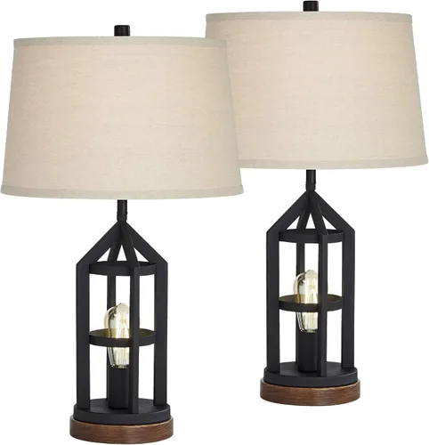 Vista 2 de Franklin Iron Works Lucas - Juego de 2 lámparas de mesa occidentales de 26 pulgadas de alto con puerto de carga USB y luz nocturna, pantalla LED