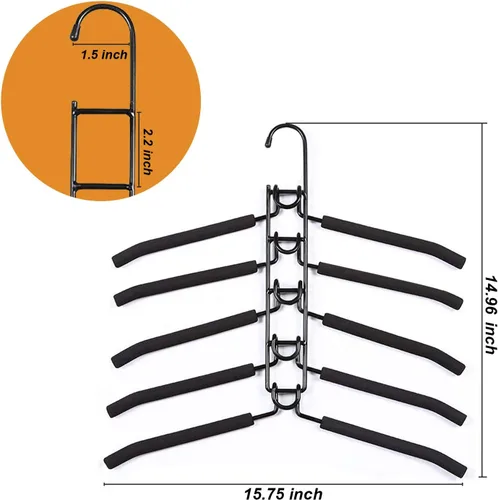 Vista 6 de Perchas de ropa que ahorran espacio: 2 paquetes 5 en 1 perchas multicapa antideslizantes de espuma acolchada resistente gruesa percha organizadores