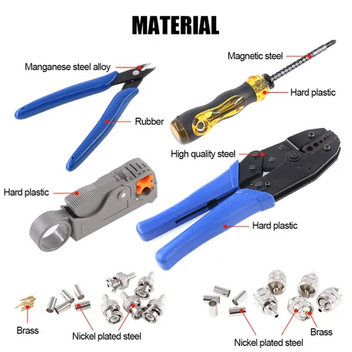 Vista 3 de Glarks - Juego de herramientas para cables coaxiales, herramienta de crimpado de conectores RF coaxiales + pelacables coaxiales + conectores machos