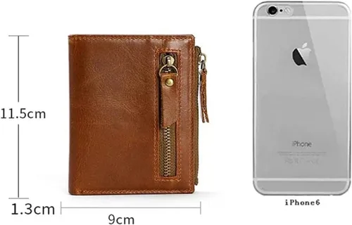 Vista 6 de MOTOZA Male Wallet Wallets Vertical Business Credit Card Holder Blocking Zipper Wallet for Men Purses (Color Brown)