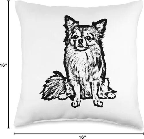 Vista 4 de Chihuahua de pelo largo regalos y camisetas Chihuahua pelo largo perro amante regalos negro para mujeres hombres tiro almohada, 16x16, multicolor