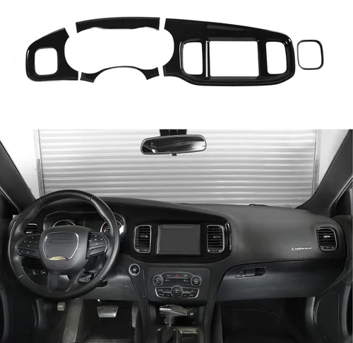 Vista 11 de Linskip Acabado de Tablero Compatible con Dodge Charger 2015 2016 2017 2018 2019 2020 2021 2022 2023, Panel de Cubierta de Consola Central