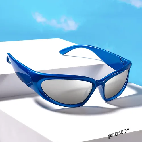Vista 5 de FEISEDY Y2K - Gafas de sol futuristas, ovaladas, envolventes alrededor de los años 90, montura gruesa, vintage, para hombres y mujeres, B2951