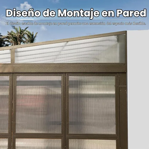Vista 5 de Domi - Solárium montado en la pared de 10 x 12 pies, solárium de pared con techo inclinado de PC con estructura de aluminio, casa con paneles