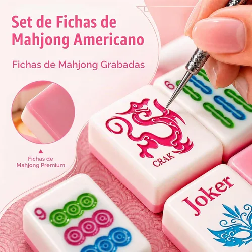Vista 3 de HAYI American Mahjong Set con bolsa de dados y alfombrilla (rosa)