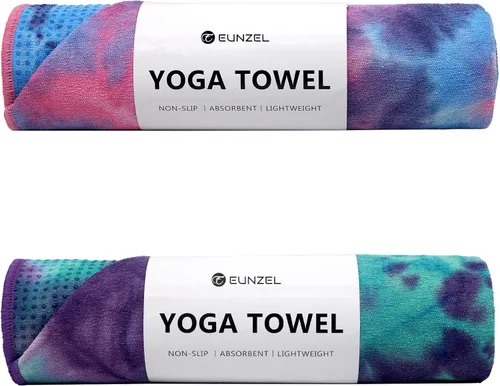 Vista 11 de Eunzel Paquete de 2 toallas de yoga caliente con punto de agarre, toalla de tapete de yoga antideslizante absorbente de sudor para yoga caliente