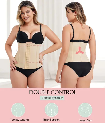 Vista 4 de MERYOSZ Entrenador de cintura para mujer, faja de control de abdomen, faja de compresión de malla, moldeador de cuerpo, corsé deportivo