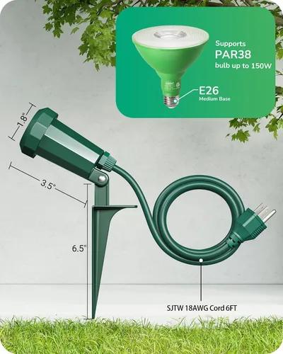 Vista 5 de EDISHINE Focos de 120 V para exteriores, cable de 6 pies, resistente a la intemperie, luces LED de estaca de inundación enchufables, bombilla E26