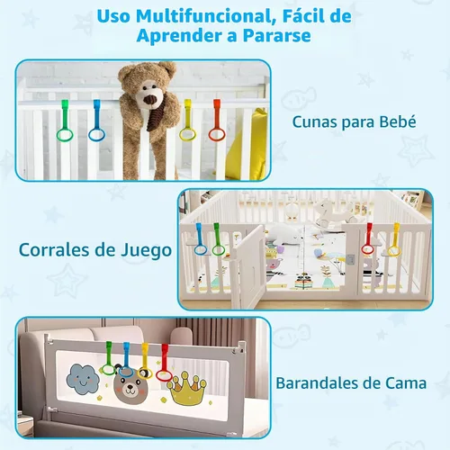 Vista 7 de 8 anillos de dominadas para corralitos de juegos, anillos de seguridad ajustables de plástico para bebés, asistente de caminar para niños pequeños