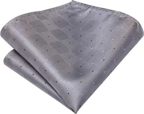 Vista 209 de Hi-Tie Corbata clásica de cachemira para hombre con pañuelo y gemelos a cuadros