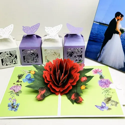 Vista 5 de Paquete de 5 tarjetas emergentes de flores, tarjetas de felicitación 3D, surtido para mujeres u hombres en todas las ocasiones, aniversario, día