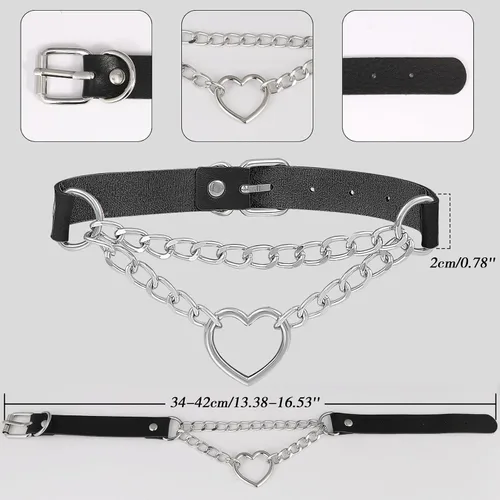 Vista 3 de MILAKOO Gargantilla punk de piel sintética, collar ajustable con dije de círculocorazón para mujer