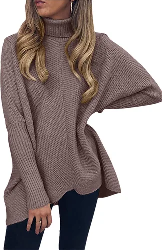 Vista 3 de Caracilia - Suéter de manga larga con cuello de tortuga para mujer, con dobladillo irregular, estilo informal, suéter de punto