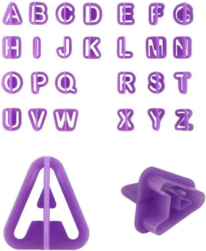 Vista 5 de Cortadores de letras de fondant, cortadores del alfabeto, juego de cortador de fondant de letras y números, 40 piezas, moldes de fondants