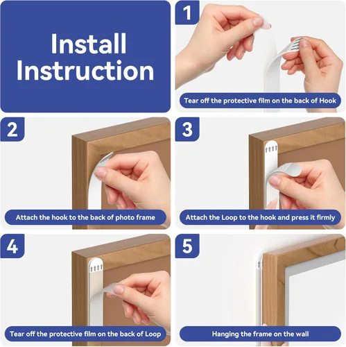 Vista 5 de Tiras para colgar cuadros resistentes, colgadores de fotos para colgar sin daños, kit para colgar cuadros, ganchos para colgar sin clavos, 21 pares