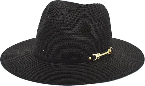 Vista 5 de Moda Primavera Verano Protector Solar Cap Pearl Accesorios Sombrero de Sol Ala Ancha Retro Jazz Top Hat Mujer Sombrero de paja