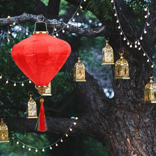 Vista 4 de Alipis Linterna vietnamita de gota de agua de 25.6 pulgadas de tela de seda colgante linterna para boda, fiesta, jardín, festival