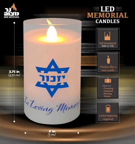 Vista 2 de Ner Mitzvah Vela eléctrica Yahrzeit - Velas votivas LED - Vela conmemorativa sin llama