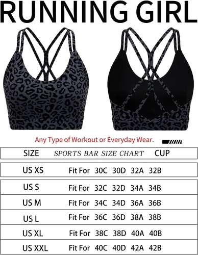 Vista 6 de RUNNING GIRL Sujetador deportivo con tiras para mujer, sexy, espalda cruzada, soporte ligero, brasier de yoga con copas extraíbles