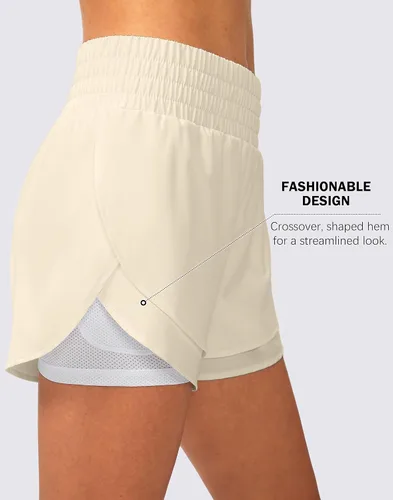 Vista 5 de Soothfeel Pantalones cortos de correr 2 en 1 para mujer, pantalones cortos deportivos de cintura alta, pantalones cortos de entrenamiento