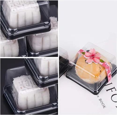 Vista 8 de 100 mini recipientes para pasteles con tapas, caja cuadrada de 2.75 pulgadas para pasteles de 1.77 onzas, soporte individual de plástico