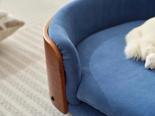 Vista 7 de HomSof Cama elevada para perros y gatos de 26.38 pulgadas, sofá para mascotas con patas de madera maciza y respaldo de madera doblada con cojín