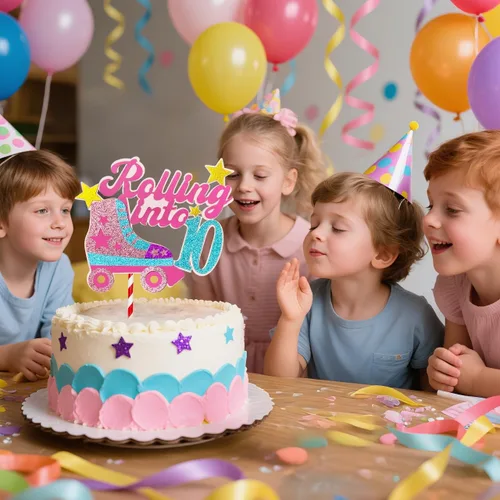 Vista 3 de Decoración para tartas con temática de décimo cumpleaños de 10 años, decoración de cumpleaños de 10 años para niñas, patinaje sobre ruedas, fiesta