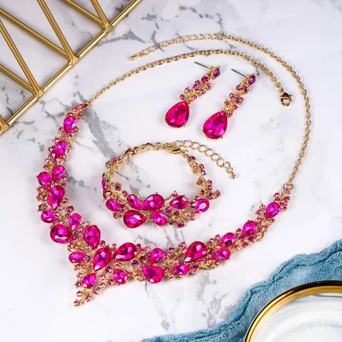 Vista 3 de BriLove - Juego de joyas de boda para mujer con cristales austriacos