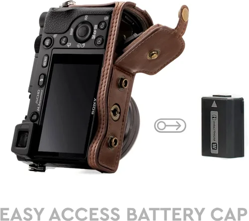 Vista 4 de MegaGear "Ever Ready" - Funda de piel para cámara, fácil de instalar, trípode y accesorio periférico, compatible con Sony Alpha A6000, A6300