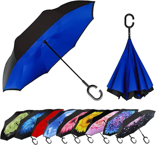 Vista 87 de MRTLLOA - Paraguas invertido de gran tamaño de 40/49/56 pulgadas - Sombrilla doble capa resistente al viento, con mango en forma de C y tamaño golf