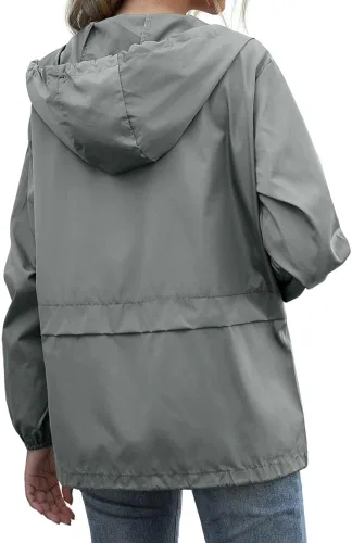Vista 3 de Chaqueta casual para mujer, impermeable, ligera, con capucha, rompevientos, con bolsillos