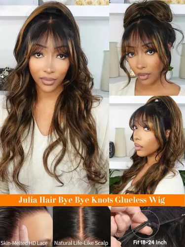 Vista 9 de Julia Hair Pre Everything - Pelucas de cabello humano con encaje frontal HD de 13x4, sin pegamento, pre despuntadas, pre cortadas, balayage