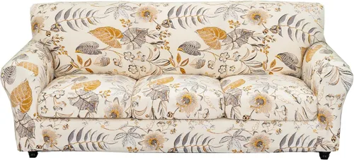 Vista 38 de KRFOONN Funda de sofá de 4 piezas con estampado para sofás de 3 cojines, funda elástica con 3 fundas de cojín separadas, protector de muebles