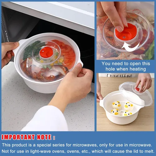 Vista 6 de Tazones para microondas de 3 piezas con tapas, aptos para microondas, platos aptos para microondas para calentar alimentos, artículos esenciales