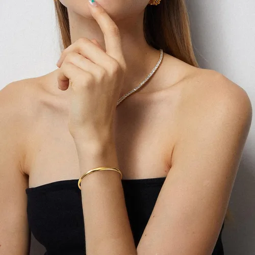 Vista 7 de HAIAISO Pulsera chapada en oro de 14 quilates de 0.236 pulgadas para mujer, pulsera lisa pulida, regalo para el día de San Valentín