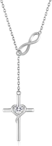 Vista 9 de Sariel Collar con colgante de cruz de fe, esperanza y amor de plata esterlina 925 para mujer, joyería cristiana para cumpleaños, Navidad, Navidad