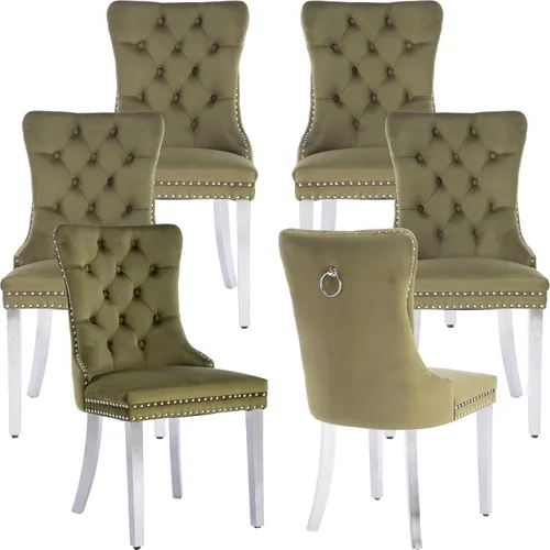 Vista 33 de Juego de 2 Sillas de Comedor Modernas de Mediados de Siglo, Tapizadas en Terciopelo Beige con Respaldo Acolchado, Sillas de Cocina y Comedor, Patas