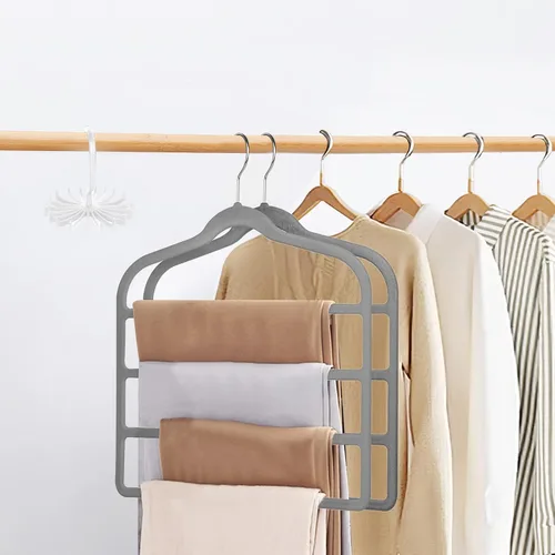 Vista 4 de Tinfol Perchas de terciopelo gris para pantalones que ahorran espacio, 4 perchas antideslizantes para pantalones, perchas para pantalones