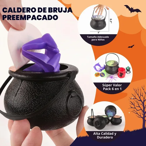 Vista 4 de Recuerdos de fiesta de Halloween para niños, paquete de 24 calderos