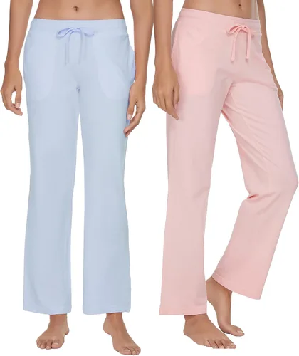 Vista 10 de U2SKIIN Paquete de 2 pantalones de pijama para mujer, suaves, de algodón, cómodos, ligeros, para descansar, para dormir Negro/Gris Oscuro Mel.