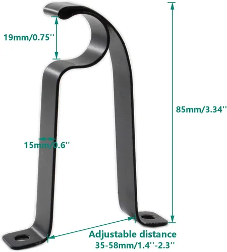 Vista 2 de 3 soportes de barra de cortina de distancia ajustable, un solo agujero resistente, hierro negro, montaje en pared