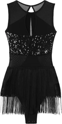 Vista 6 de winying Leotardo de baile de jazz latino con borlas de lentejuelas brillantes para mujer