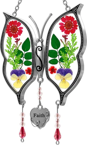 Vista 27 de KY&BOSAM Atrapasoles de cristal pintado a mano con cabeza de caballo, campanilla de viento con flor prensada incrustada en ventana de cristal, Día
