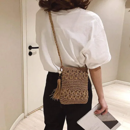 Vista 7 de JQWSVE Straw Purse for Women Straw Bag Summer Purse with Tassel Straw Crossbody Bag Handwoven Beach Bag Crochet Purse