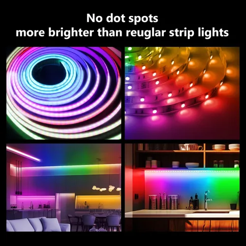 Vista 8 de dalattin - Tira de luces LED IC RGB COB inteligente, 576 LEDs/m, alta densidad direccionable, flexible con control remoto y aplicación, 5 metros